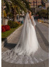 Detachable Long Sleeves Beaded Ivory Lace Glitter Tulle Wedding Dress